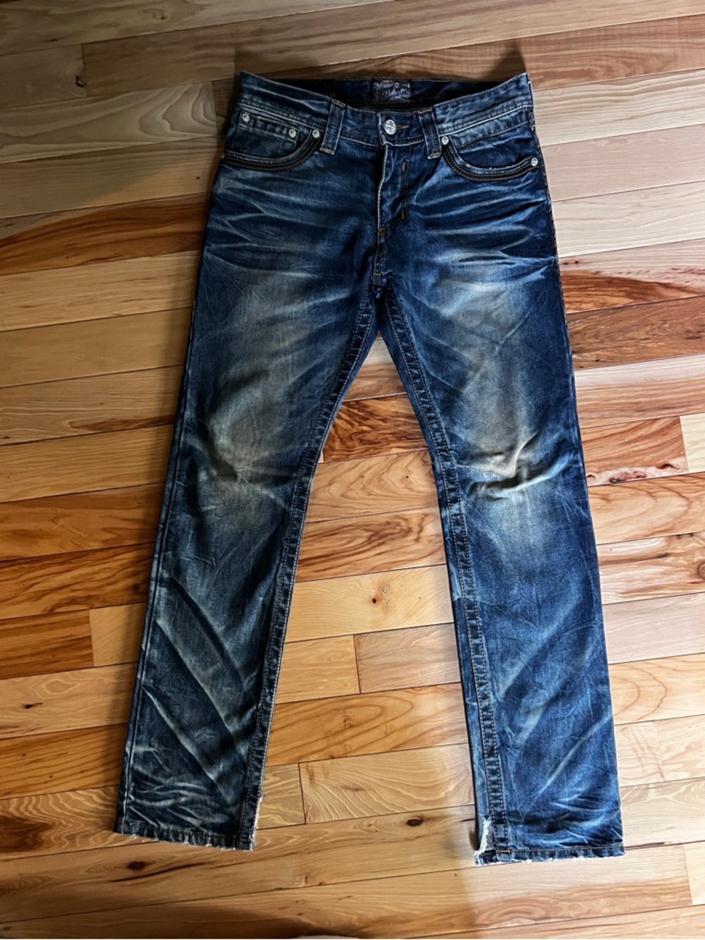 Affliction Black Premium AC Motor Club Jeans 31x32 Distressed Straight Y2K